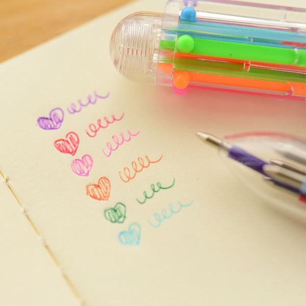 

painting pens 6 refill ball point stationery korean lovely creative students with multi color small frh oil hand account pen, Black;red