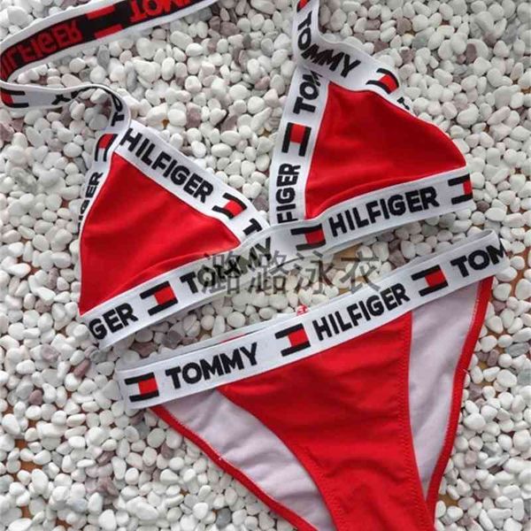 

split bandage white border letter new bikini swimsuit for women, White;black