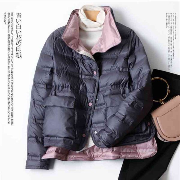 

down jacket 2021 new female short white duck down autumn and winter light loose simple large pocket coat fashion, Black