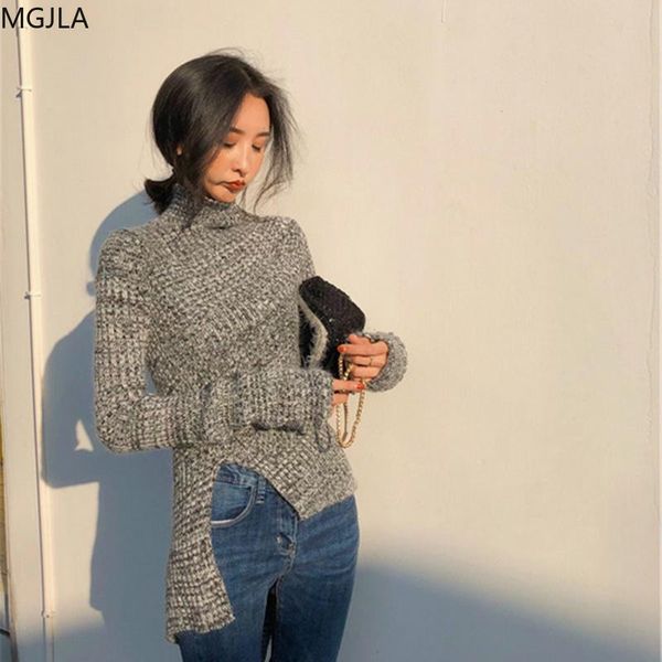 

turtleneck sweater women autumn/winter 2021 slim-fit split irregular knit bottoming shirt fashion inner women's sweaters, White;black