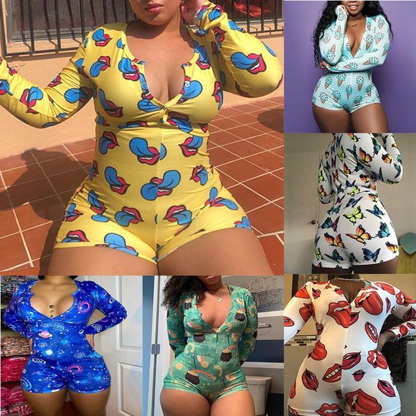 Venda Sexy Mulheres Onesies Pijama Plus Size Com Decote Em V para Adultos Pijamas Manga Longa Nightwear Macacão Club Party Romper Womens Macacões r