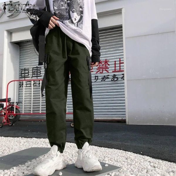 

women's pants & capris women's spring cargo stylish overall turnip 2022 casual elastic waist long trousers female solid pantalon p, Black;white
