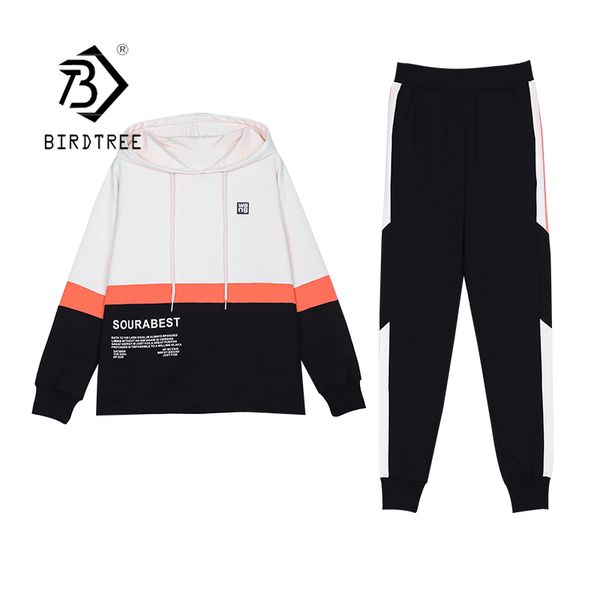

three pieces cotton set spring autumn -4xl women patchwork hoodie + tshirt and long pant 3 pieces suits s11001x 210419, White