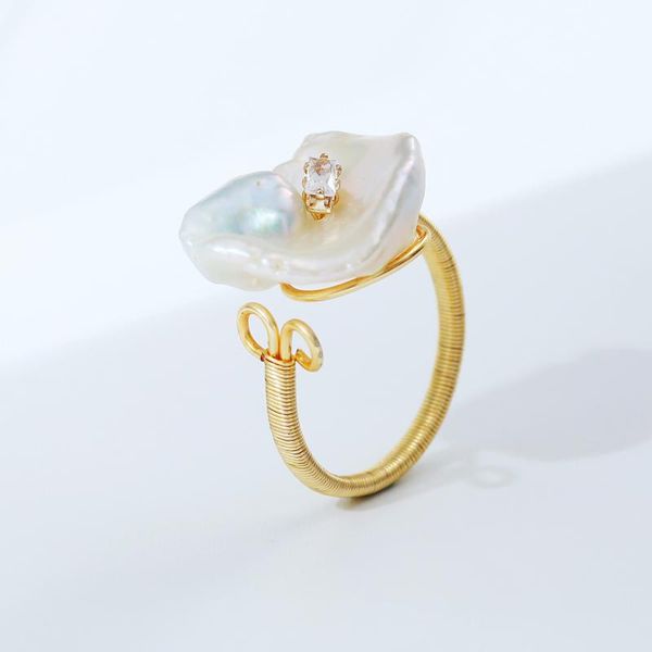 

cluster rings daimi keshi pearl ring natural freshwater baroque style for women, Golden;silver