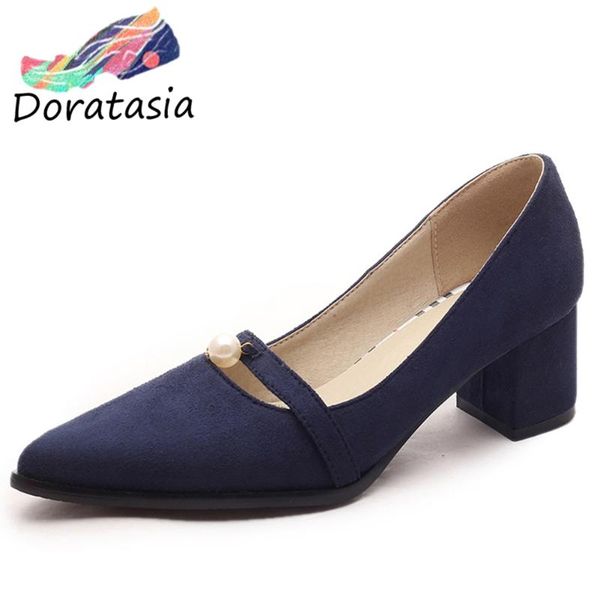 

dress shoes doratasia brand girl pointed toe pearl slip on shallow square heel pumps spring women casual office woman, Black