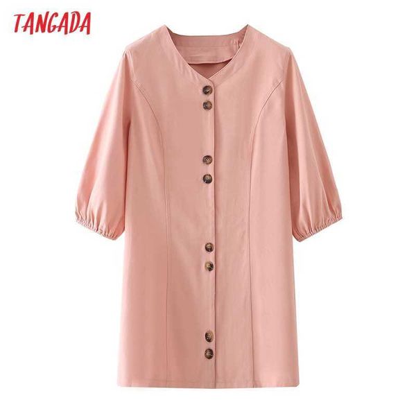 

tangada summer women pink dress v neck short sleeve ladies mini robe da188 210609, Black;gray