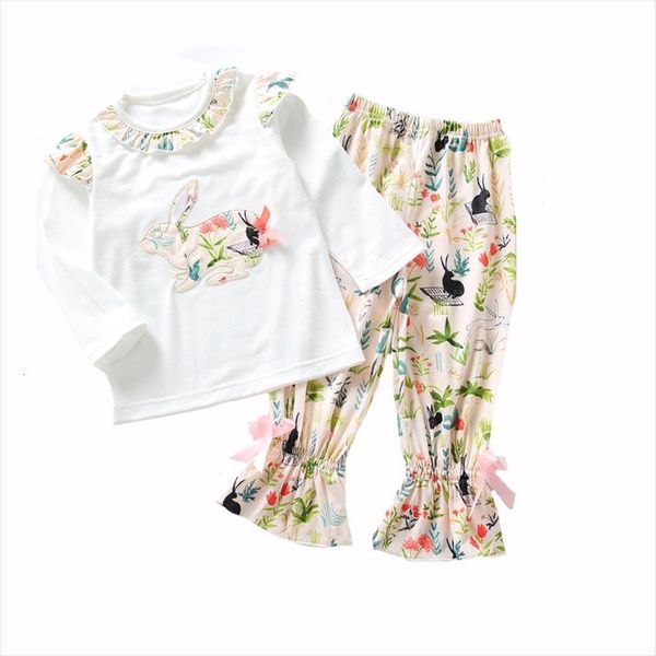 

girls easter bunny pattern outfits baby floral paisley knit cloth set kids animal print shirts amp ruffle bell pants leggings, White