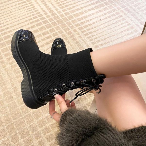 

boots 2021 women's thick-soled cowhide motorcycle snow plush party stage catwalk, Black