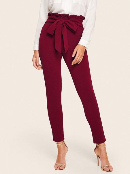 

paperbag waist form fitted pants r8ur#, Black;white