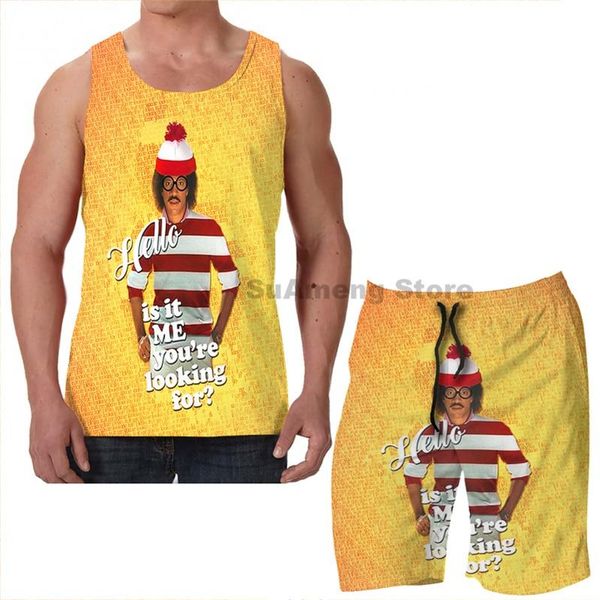 

men's tracksuits men tank women hello is it me youre looking for lionel richie wheres waldo wally mashup beach shorts sets fitness, Gray