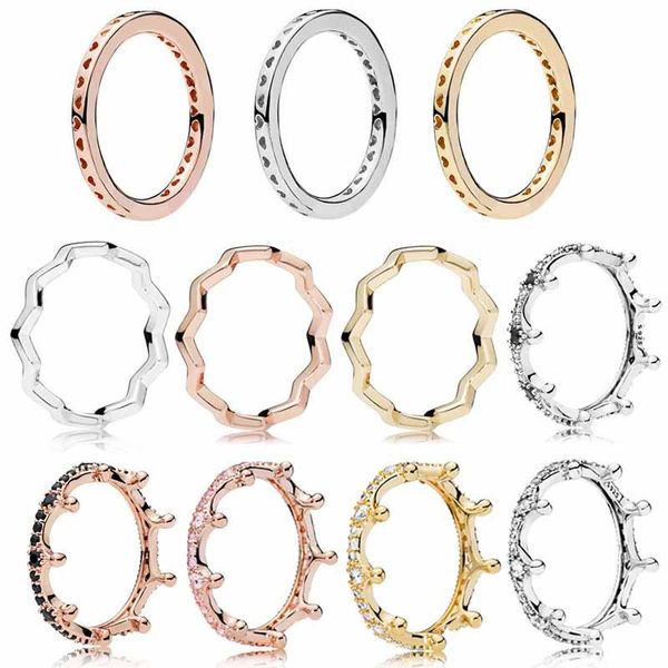 

cluster rings 925 sterling silver ring 1:1 rose golden enchanted crown signature hearts timeless femal diy fashion jewelry, Golden;silver