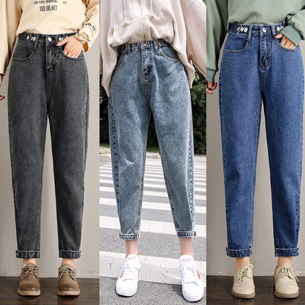 

women's jeans velvet thickening harem pants loose mid waist wide leg ankle length winter thin, Blue