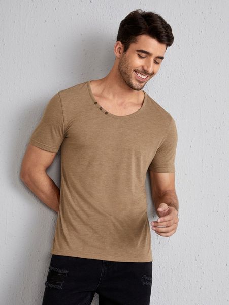 

men button detail round neck tee g4te#, White;black