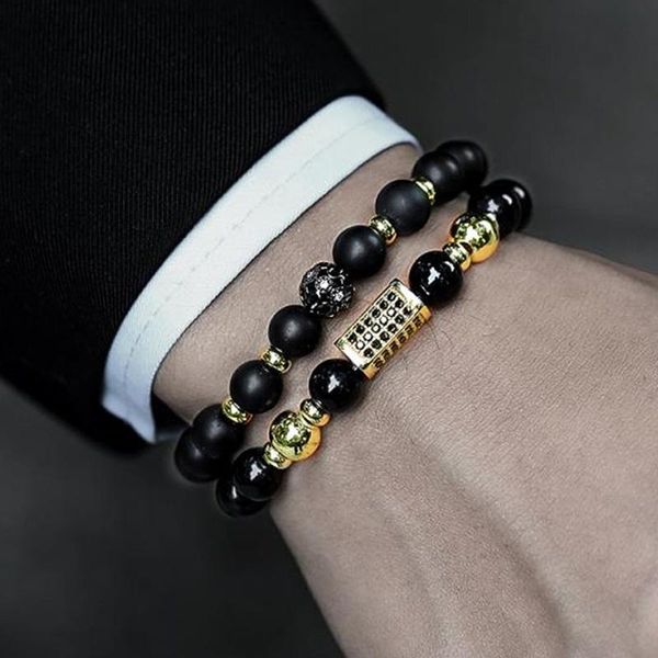 

charm bracelets 2021 fashion rectangle men bracelet ball trendy matte smooth stone bead for party jewelry gift, Golden;silver
