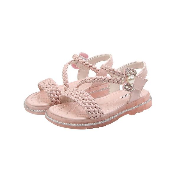 

summer girls sandals children princess shoes fashion bowknot crystal woven soft bottom outdoor kids beach, Black;red