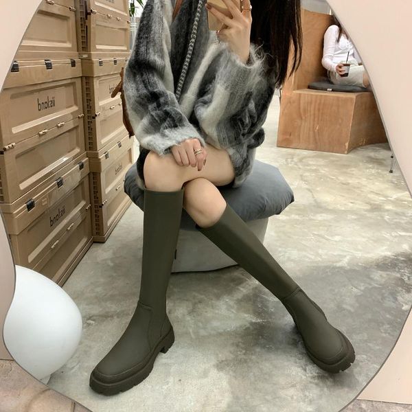 

boots women's 2022 fashion round toe thick-soled high are thin but knee, Black