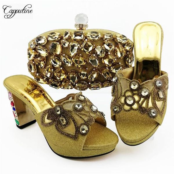 

dress shoes latest wedding/party gold high heel sandal and purse nice evening bag set with crystal stones qsl007 height 9cm, Black