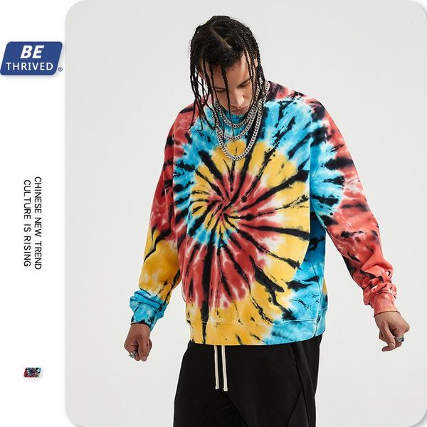 

men's hoodies & sweatshirts fall color spiral tie-dye coat dark high street logo hoodie, Black