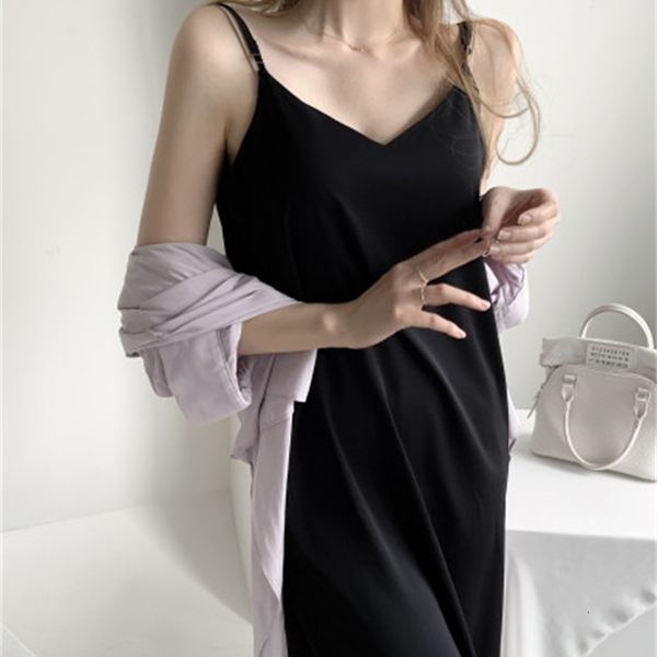 

dress summer relaxed midi , women's triangle neckline loose suit, 2021, Black;gray