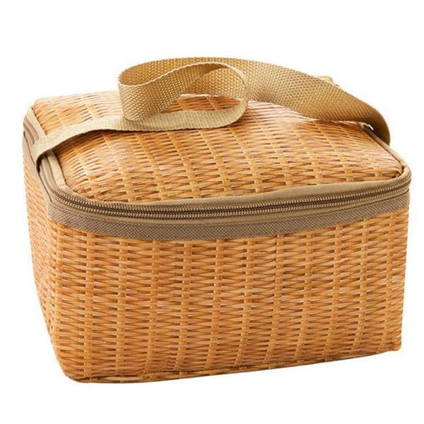 

hanging baskets 1 pc portable rattan lunch bag waterproof thermal food storage box tote bags