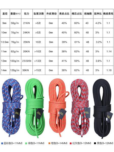 

cords, slings and webbing climbing rope diameter 10mm/11mm static outdoors rock mountaineering equipments