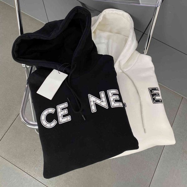 

ce + couple's loose casual pin bead letter rivet and velvet hooded, Black