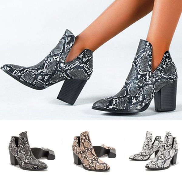 

boots women's ladies pointed high-heeled fashion snake pattern shoes large size booties female casual warm m840#, Black