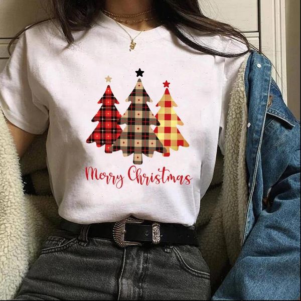 

trees star plaid cute womens holiday year christmas tees graphic, White