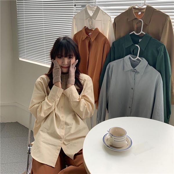 

women's blouses & shirts chic women solid shirt office ladies casual summer loose female korean long sleeves, White