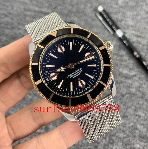 

n quality right hand silver watches superocean heritage 57 outerknown automatic mechanical movement watch stainless steel strap floding clas, Slivery;brown