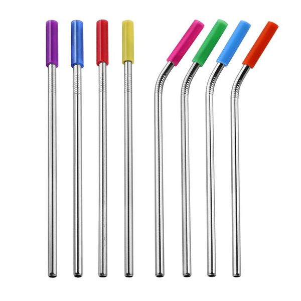 

drinking straws 6pcs/set 304 stainless steel straw with removable silicone tips food grade reusable metal cover drop