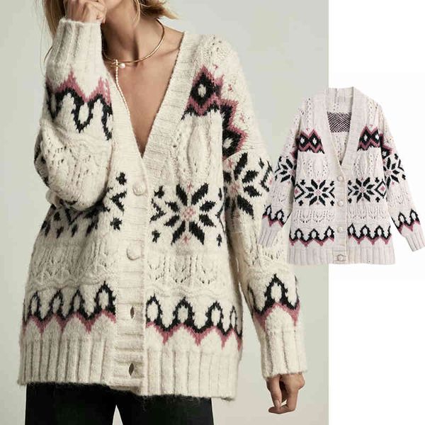 

women's two piece pants za women autumn jacquard knitted sweater winter cardigan sweater long sleeve casual loose knit single brea 1v6k, White