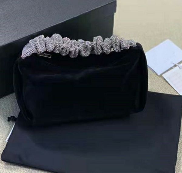 

2021 updated velvet diamond handle bags r women luxury czech rhinestone clutch bag bottom letter printing banquet handbags party purse weddi