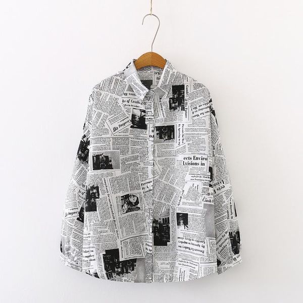 

women's blouses & shirts blusas mujer de moda 2021 long sleeve white spaper printed loose irregular women blouse casual fashion tide 68