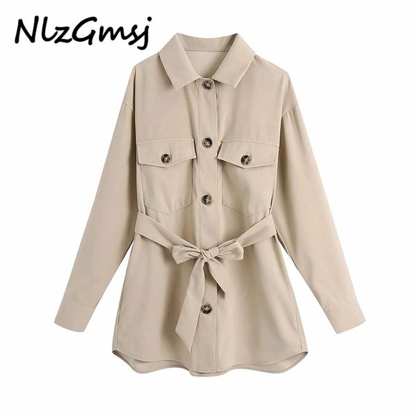 

coat women khaki single breasted loose jacket turn down collar ol style elegant with belt high street outerwear 210628, Black;brown