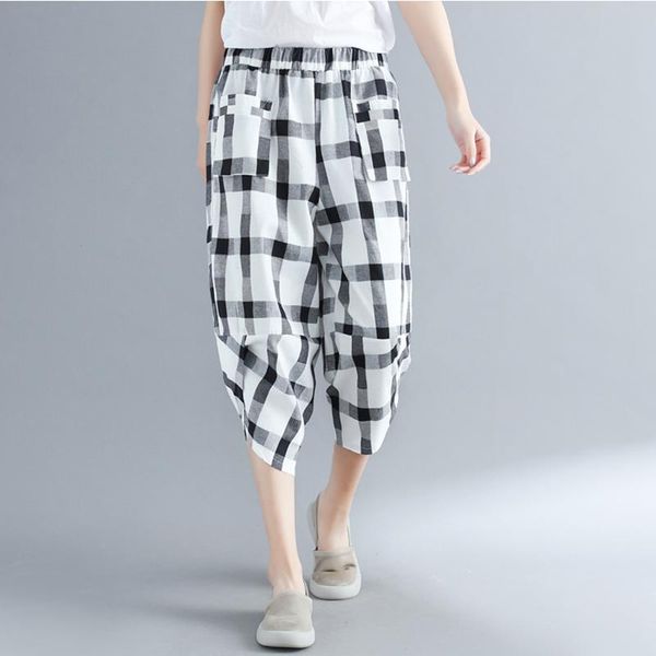 

women's pants & capris summer women vintage harem style plaid stripped woman loose casual femme pant trousers ladies arrival 2021, Black;white