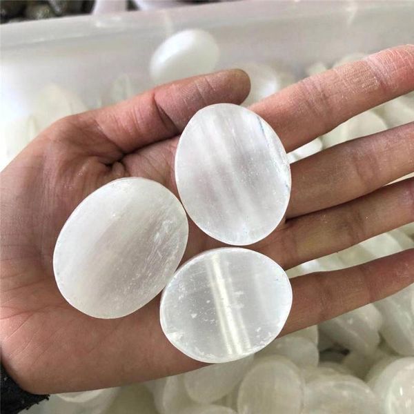

selenite thumb worry stone palm stones natural chakra reiki healing crystal geometry energy smooth gemstones decorative objects & figurines