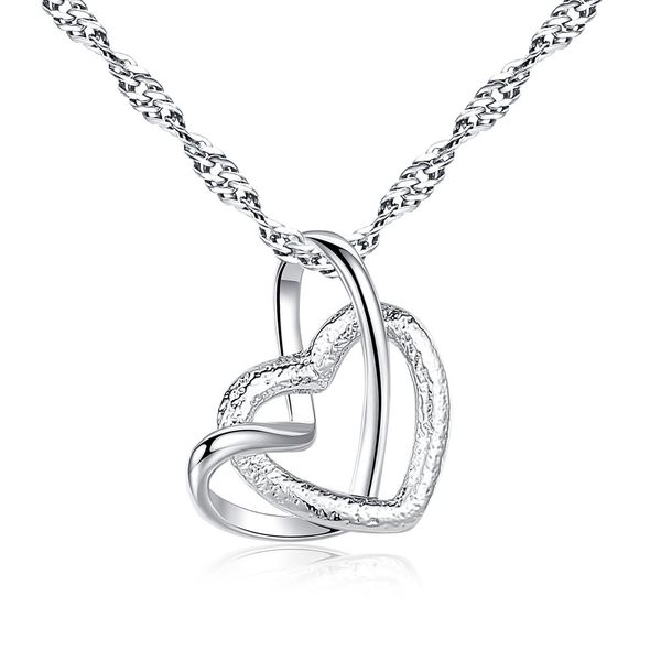 

silver plated double heart pendant necklace collarbone elegant lady necklace