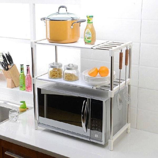 

kitchen storage & organization stainless steel adjustable multifunctional microwave oven shelf rack standing type double holders
