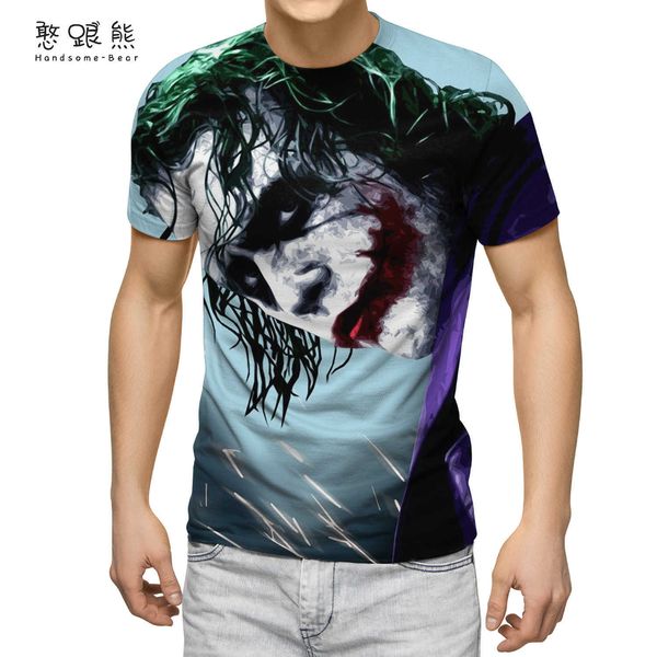 

3d digital printing round neck t-shirt men's clown short sleeve shirt, White;black