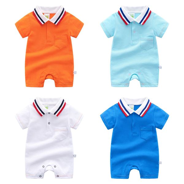 

retail/wholesale baby romper infant newborn lapel cotton rompers onesies jumpsuit jumpsuits children designers clothes kids boutique clothin, Blue