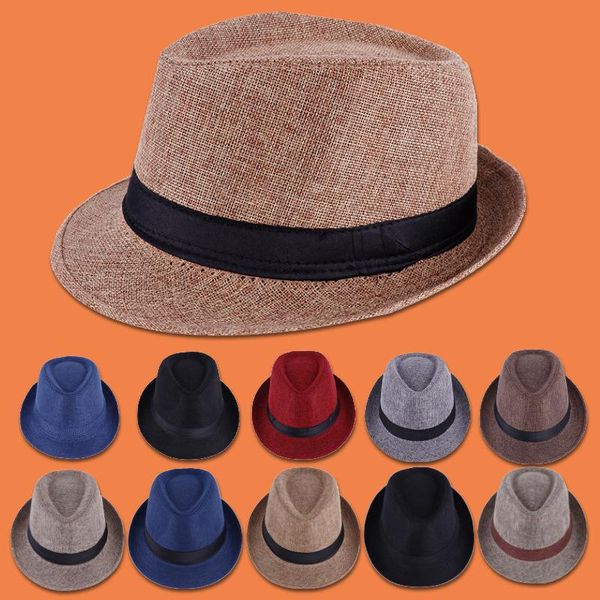 

man sun hat fedora trilby jazz fashion simple short brim vintage womens stylish summer sunhat wide hats, Blue;gray