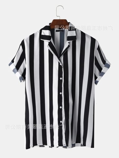 

shirtsstripe slim casual lapel shirt short sleeve men's shirt, White;black
