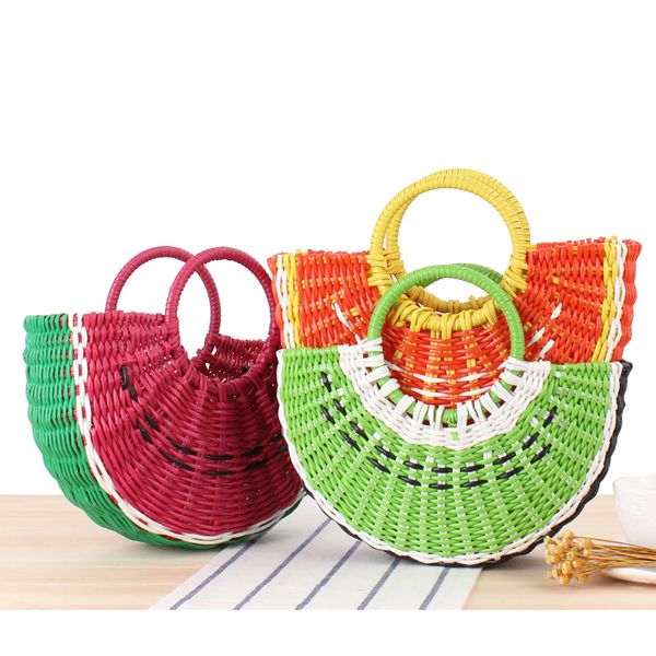 Obst-Design-Handtaschen, bunte halbrunde Strand-Stroh-gewebte Taschen, Flechten-Tasche, Lieblichkeit, Wassermelone, Mädchen-Handtasche, Gemüsekorb WMQ783