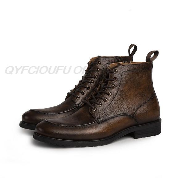 

dress shoes fashion martins boots men vintage original casual boot male lace-up sewing lace shoe handmade genuine leather work yf02, Black