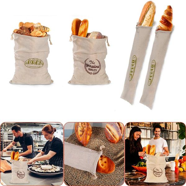 

storage bags linen bread bag reusable french baguette drawstring organic cotton