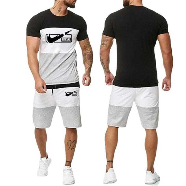 

summer men's and women's fashion letter printed cotton short sleeve t-shirt + shorts casual sports suit, Gray