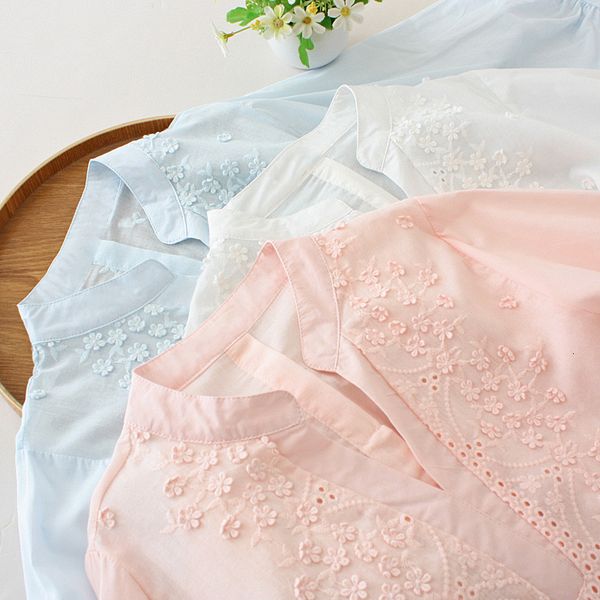 

women's blouses & shirts lamtrip three-dimensional flowers 3/4 sleeve cotton shirt blouse 2021 summer o00d, White