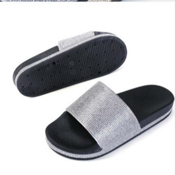 

slippers swonco luxury rhinestone women platform summer shoes 2021 sliver causal female beach holiday slides, Black