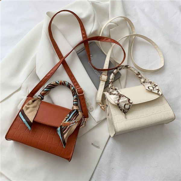 

cross body women fashion alligator pattern shoulder bags vintage pu leather silk scarf messenger pouch ladies flap square crossbody handbag